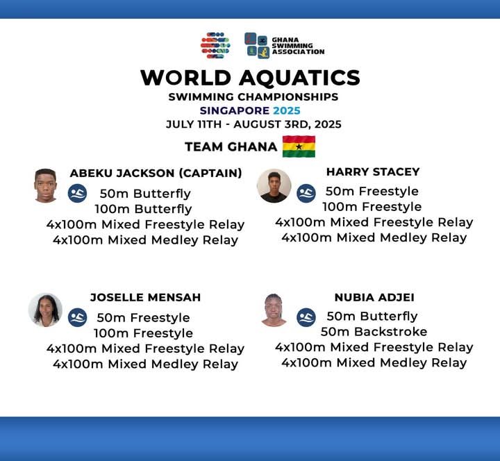 Team Ghana set for 2025 World Aquatics Championships in Singapore