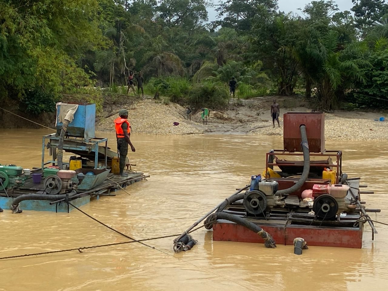Galamsey: Prestea Blue Water Guards destroy 8 chanfang machines, seize 8 pumping machines