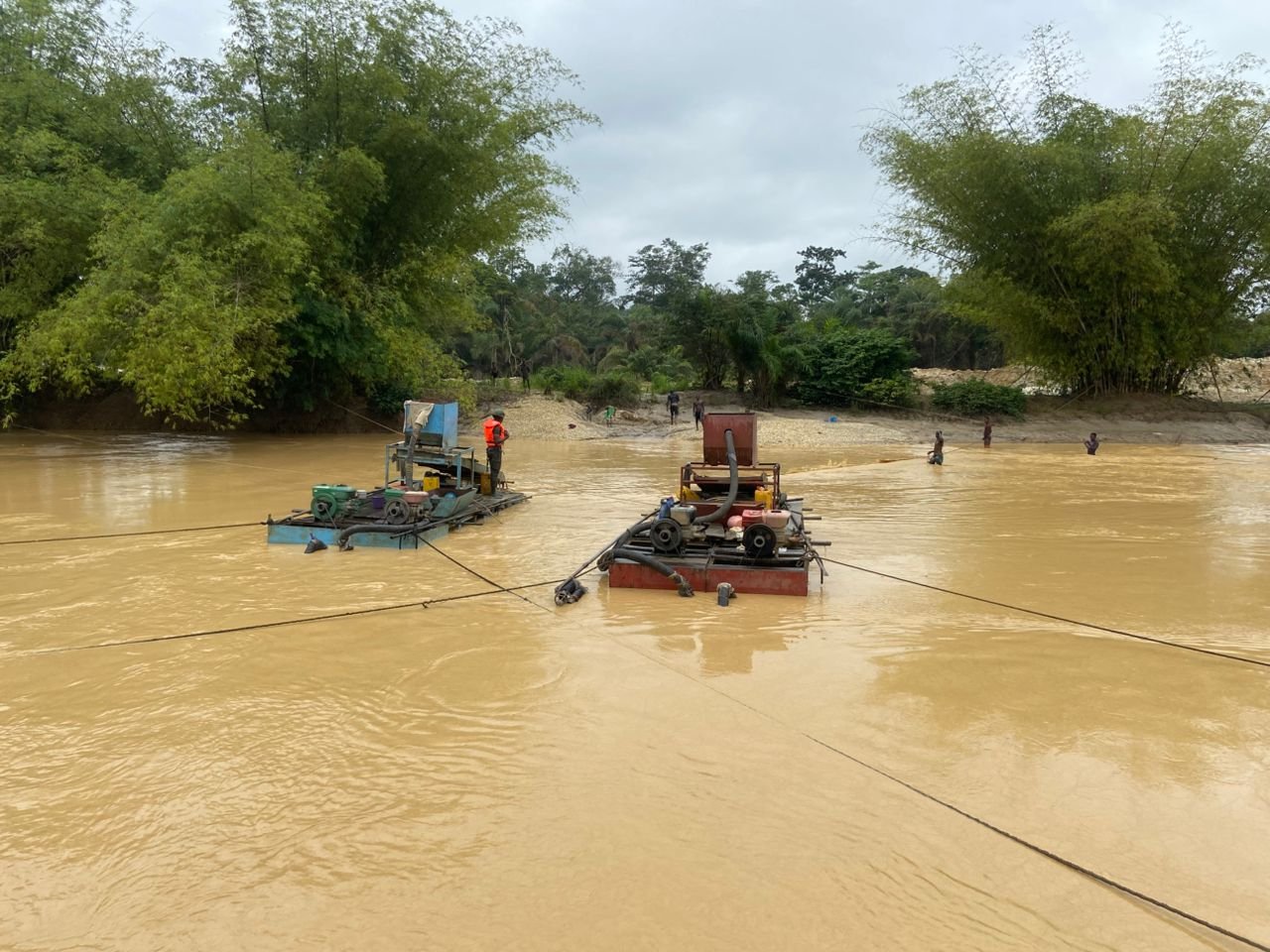 Galamsey: Prestea Blue Water Guards destroy 8 chanfang machines, seize 8 pumping machines