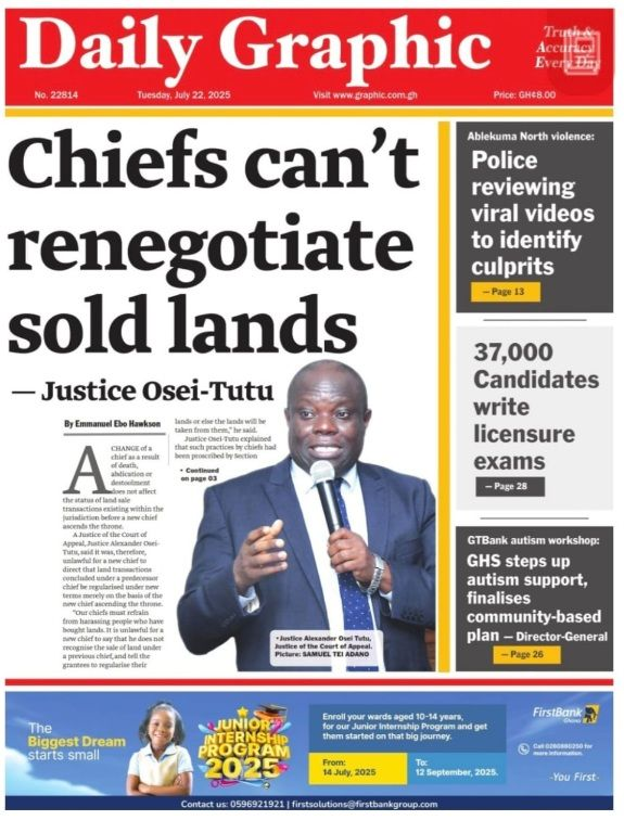 Today’s Front pages :Tuesday, July 22, 2025