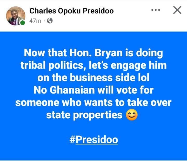 Bryan Acheampong condemned for using 'tribal politics' against Bawumia's candidature