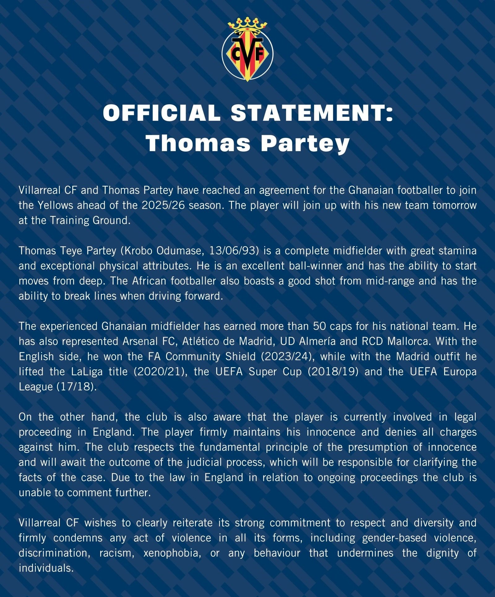 Partey is innocent until proven guilty - Villarreal CF