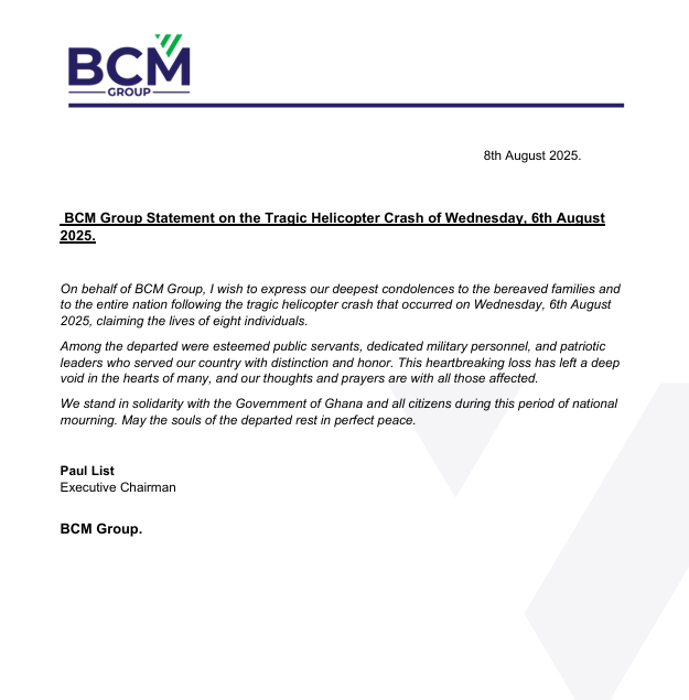 BCM Group mourns victims of August 6 helicopter crash