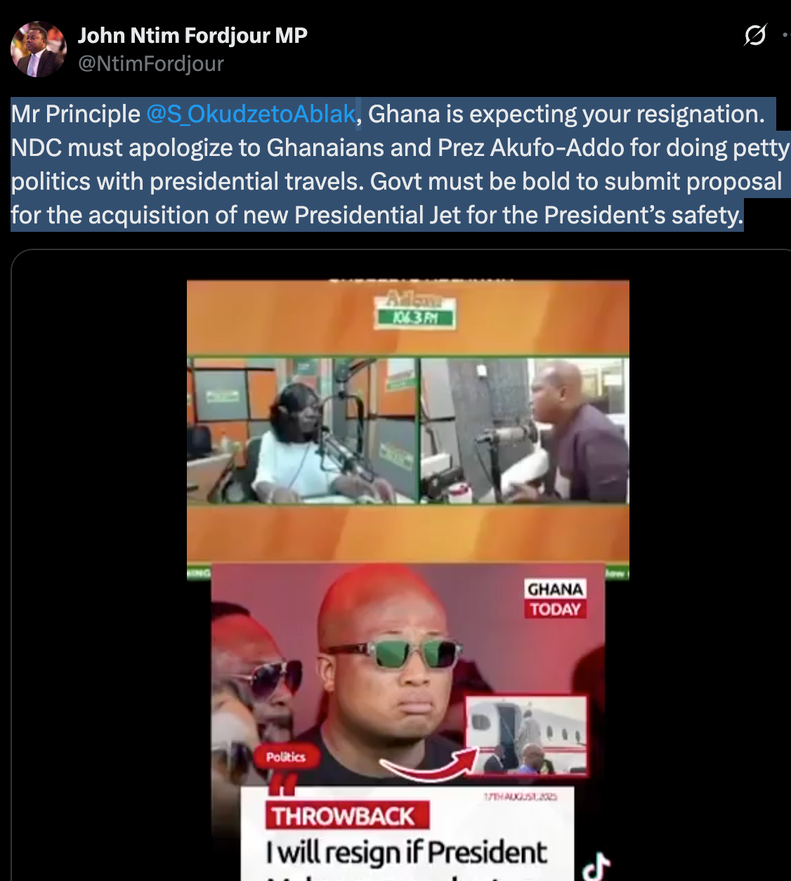 Ntim Fordjour slams Ablakwa over presidential jet saga