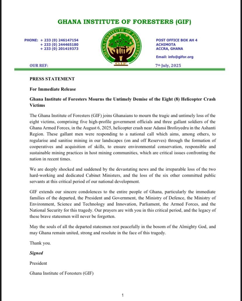 Helicopter crash: Ghana Institute of Foresters mourns tragic demise of victims
