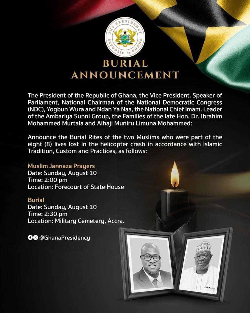 Burial rites for Murtala Mohammed, Muniru Limuna scheduled for Aug. 10