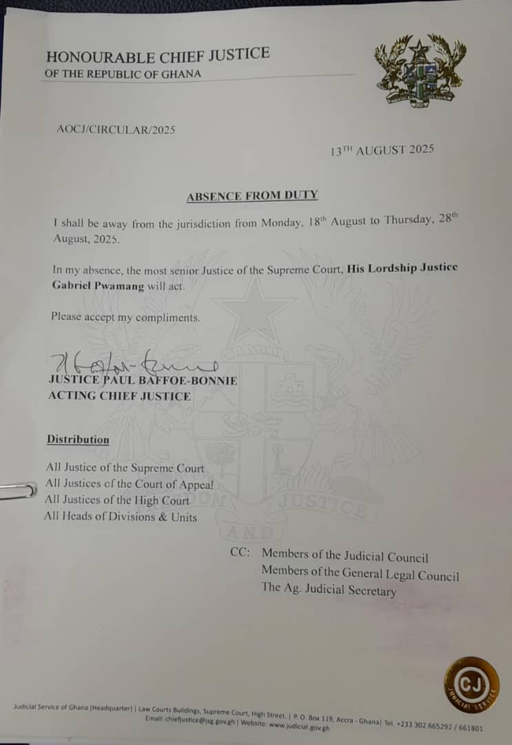 Justice Pwamang to act as Chief Justice in Baffoe-Bonnie’s absence