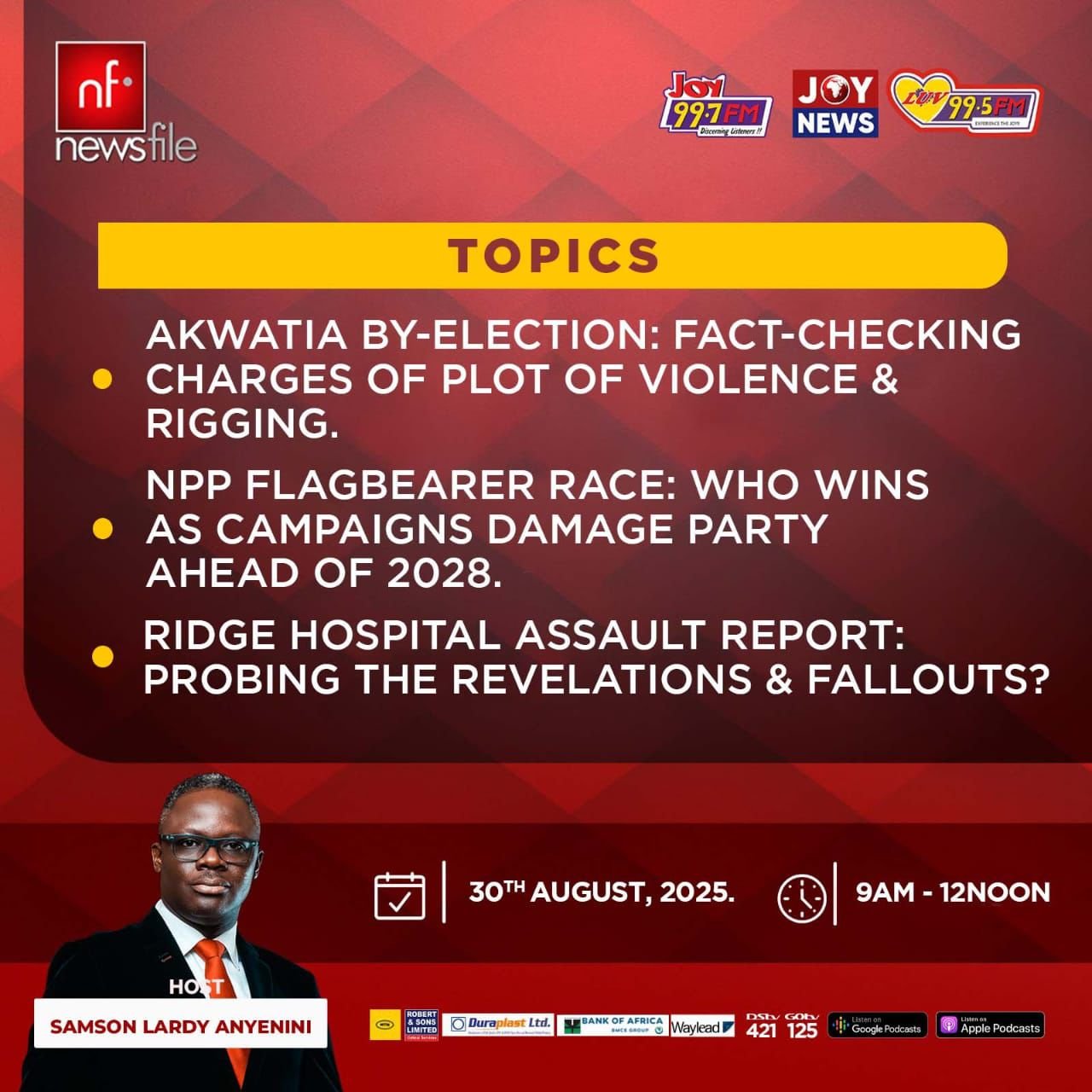 Newsfile to probe Akwatia by-election, NPP Flagbearer race, and Ridge Hospital assault report