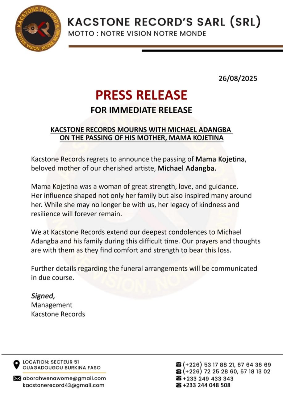 Musician Michael Adangba loses mother, Mama Kojetina