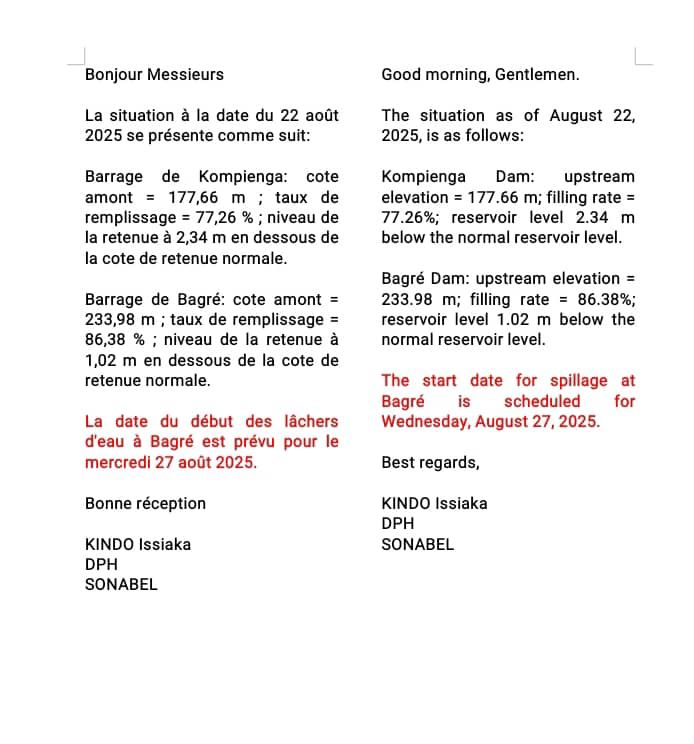 Bagre Dam to start spilling on August 27