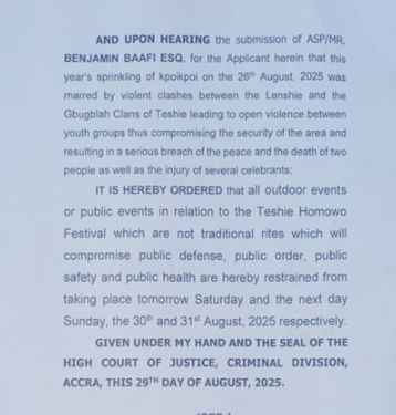 Homowo: Court upholds injunction against Teshie outdoor activities after fatal clashes