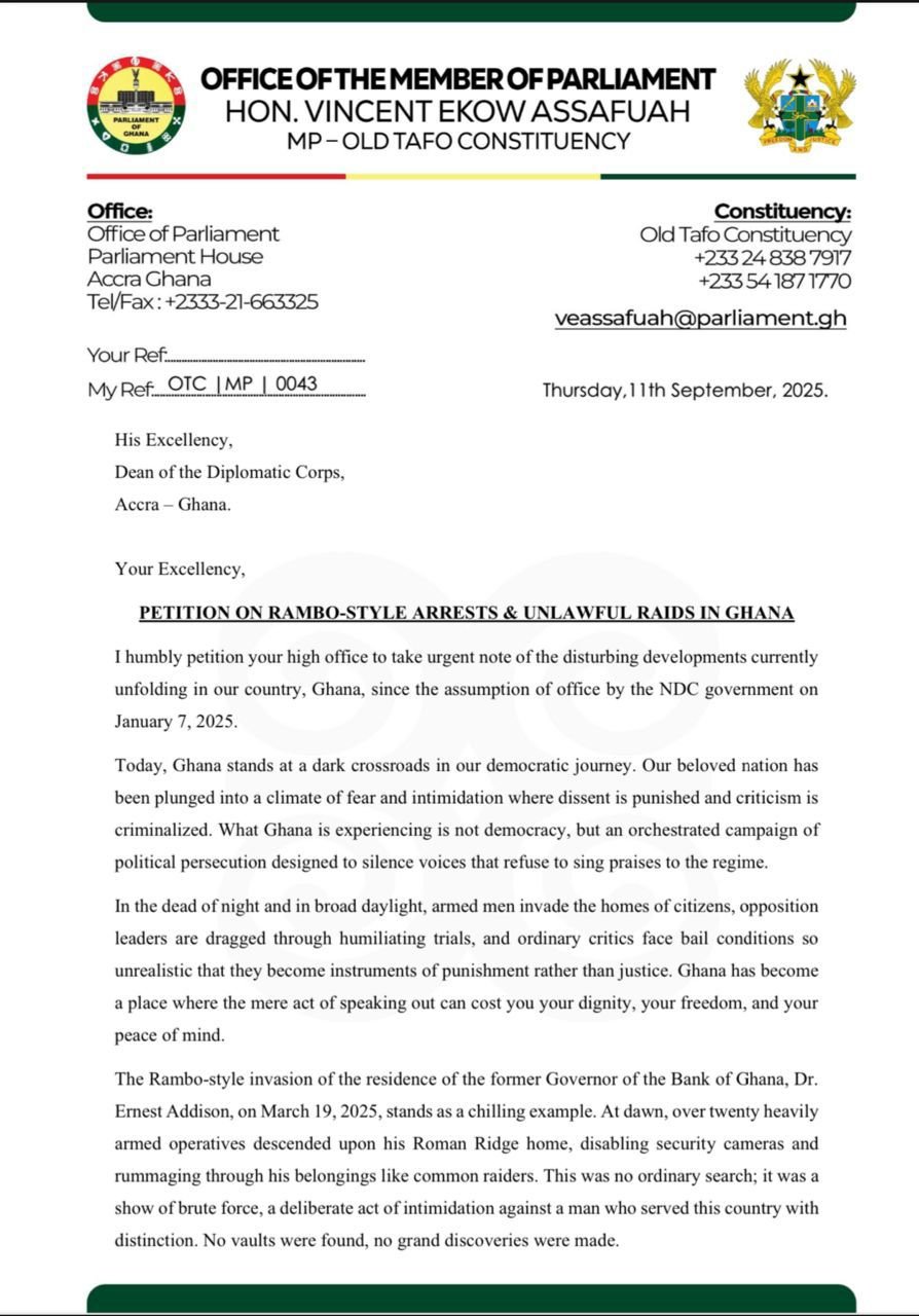 NPP’s Vincent Assafuah petitions Diplomatic Corps over alleged abuse of citizens’ rights by government NPP’s Vincent Assafuah petitions Diplomatic Corps over alleged abuse of citizens’ rights by government