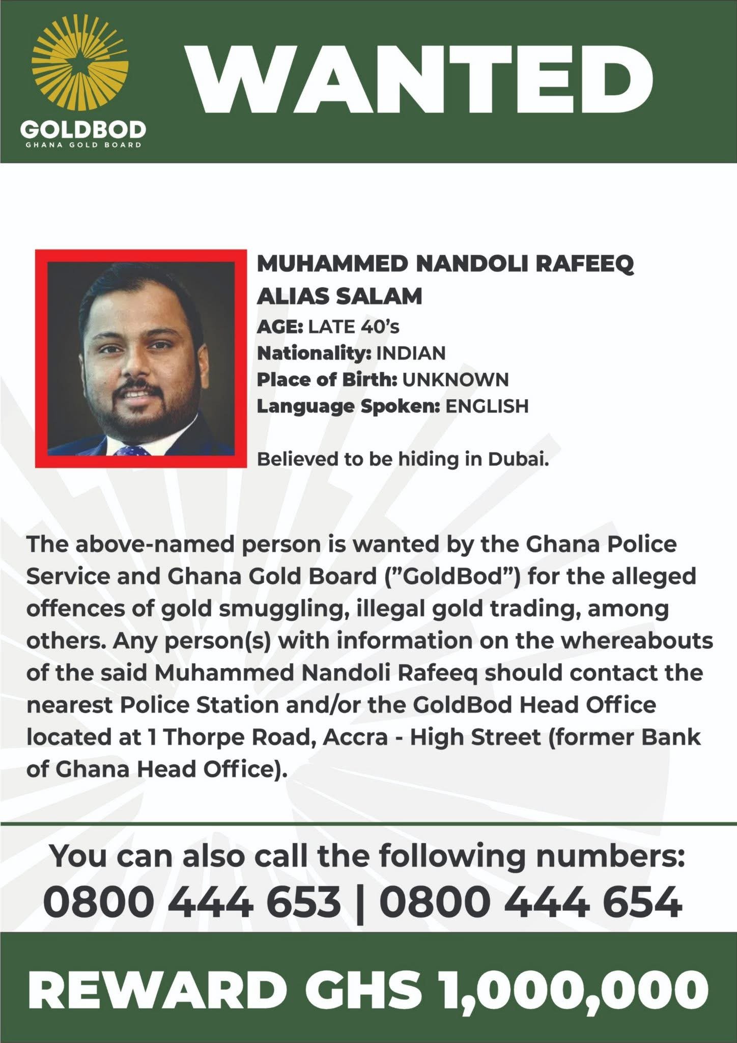 GoldBod, police declare 4 wanted over alleged gold smuggling