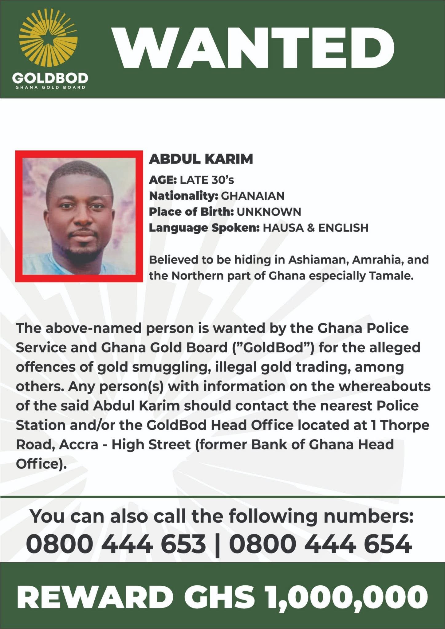 GoldBod, police declare 4 wanted over alleged gold smuggling