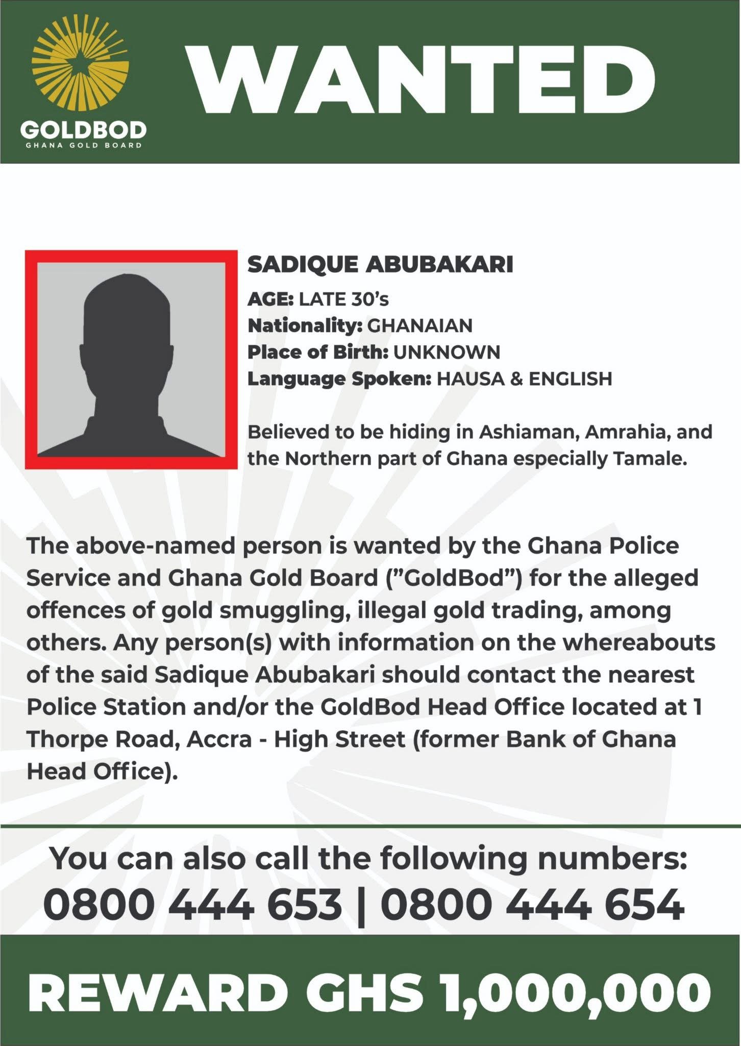 GoldBod, police declare 4 wanted over alleged gold smuggling