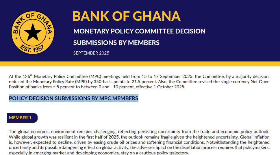 4 out of 6 MPC members voted for 350bps cut in policy rate - BoG