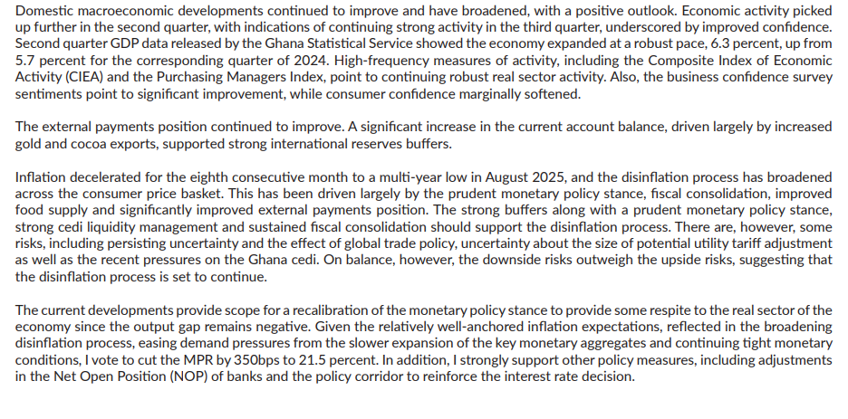 4 out of 6 MPC members voted for 350bps cut in policy rate - BoG