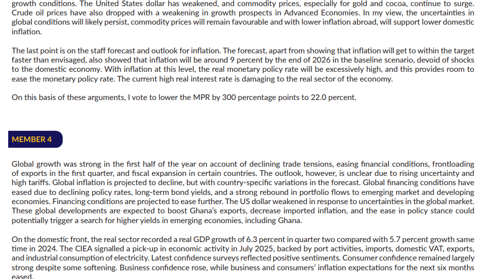 4 out of 6 MPC members voted for 350bps cut in policy rate - BoG