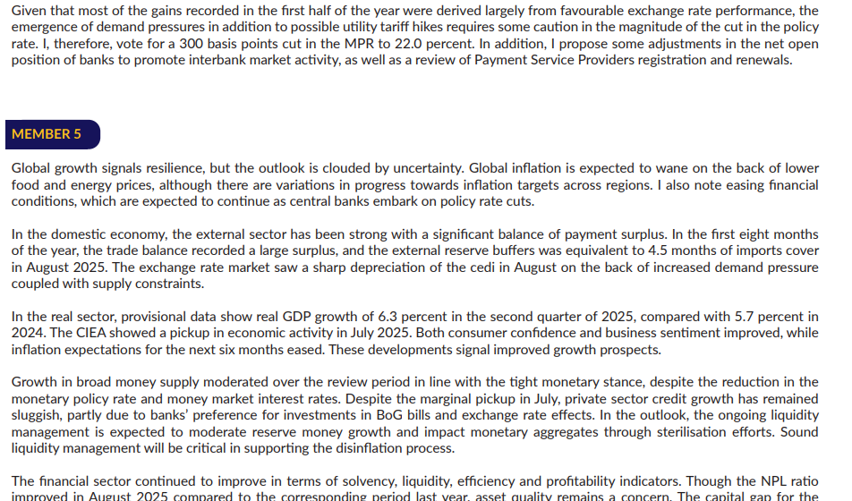 4 out of 6 MPC members voted for 350bps cut in policy rate - BoG