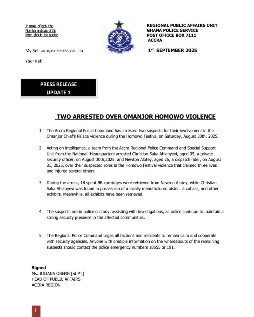 2 arrested over Omanjor Homowo festival violence