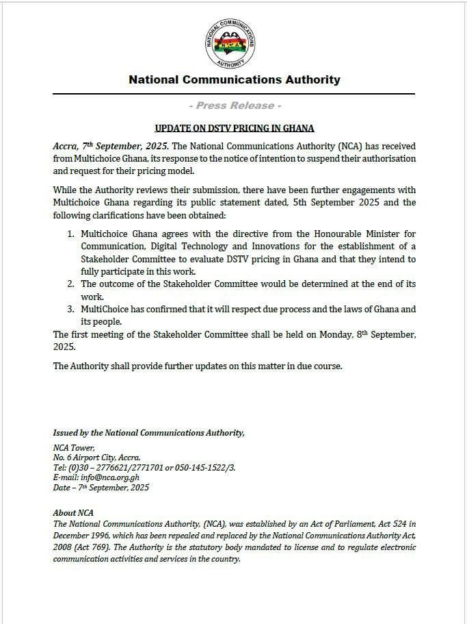 NCA engages Multichoice on DSTV pricing concerns