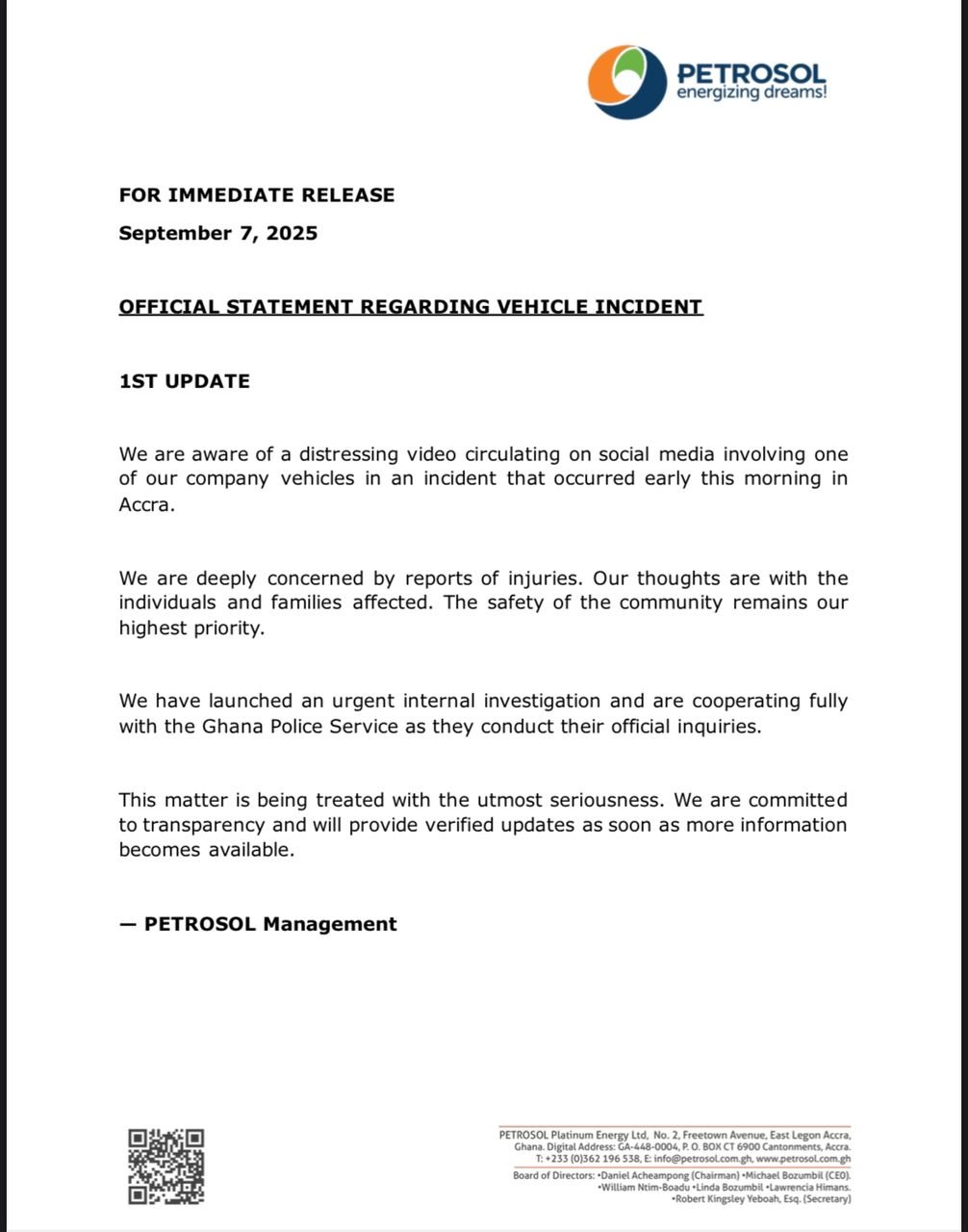 Petrosol launches probe into Accra vehicle incident