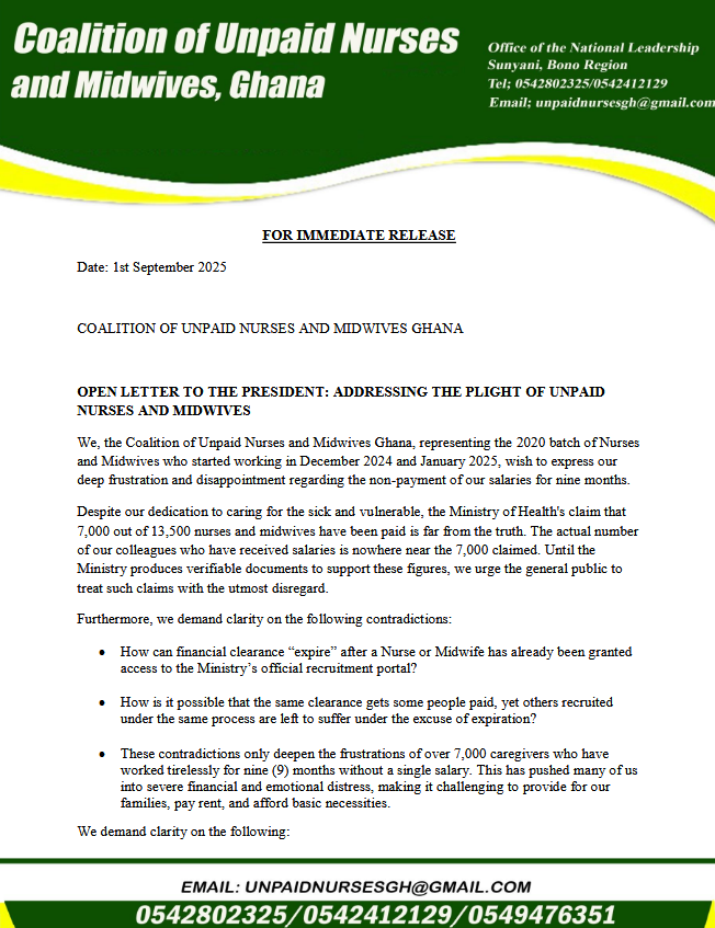 Unpaid nurses to embark on 3-day protest over 7-month arrears on September 23