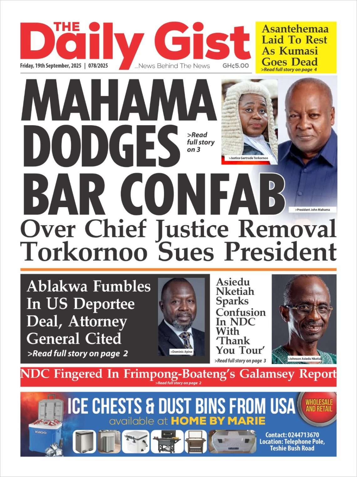 Today's Front pages: Friday, September 19, 2025