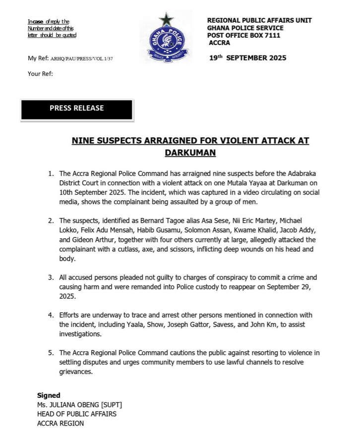 Nine suspects arraigned for violent attact at Darkuman Nine suspects arraigned for violent attact at Darkuman