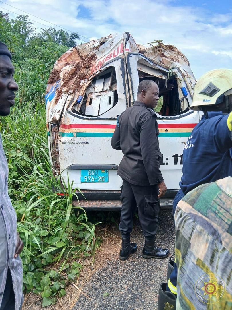 Four injured as ambulance somersaults at Afosu in Eastern Region