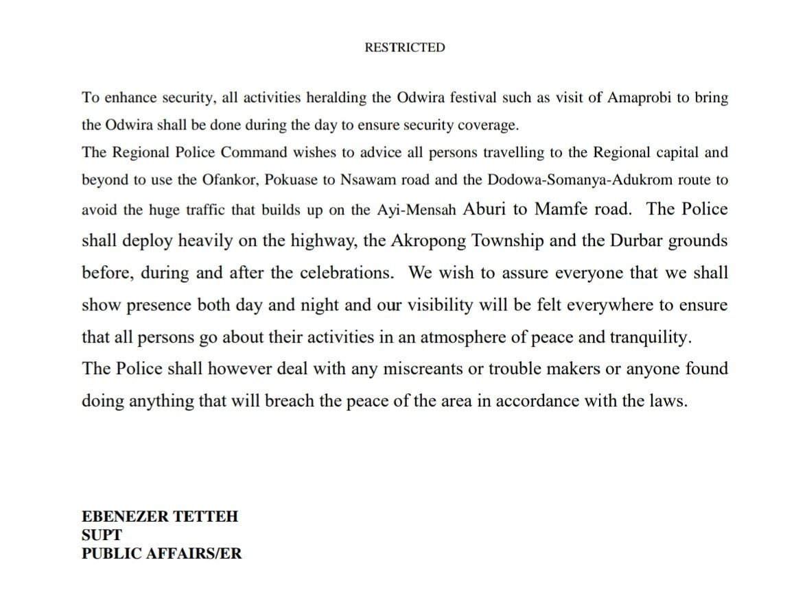 Police outline security measures for Akropong Odwira Festival