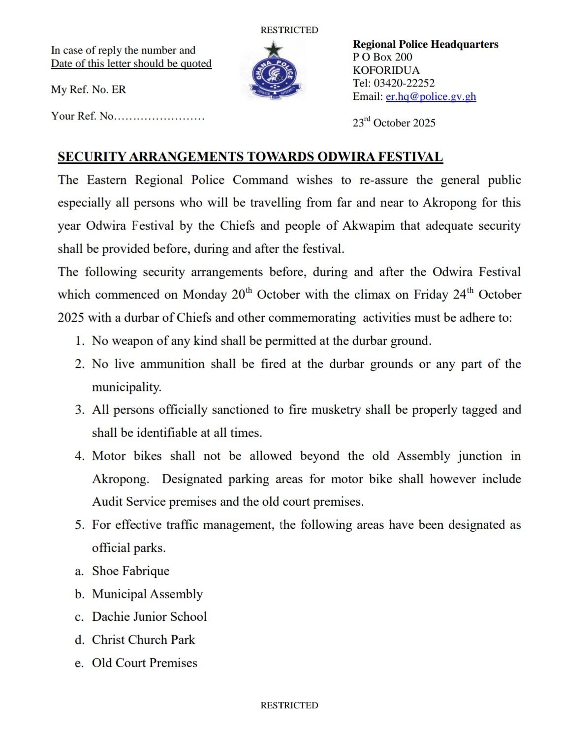 Police outline security measures for Akropong Odwira Festival