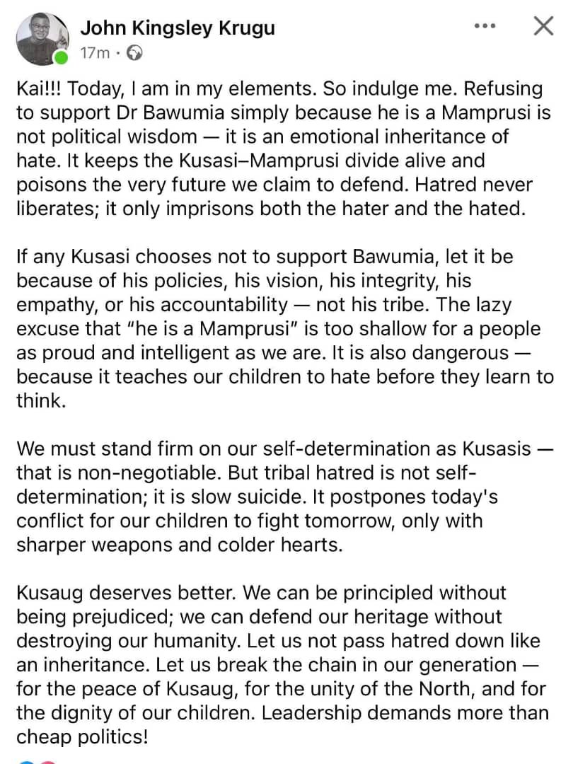 2024 NPP Parliamentary Candidate for Zebila urges fellow Kusasis to reject divisive tribal politics against Bawumia