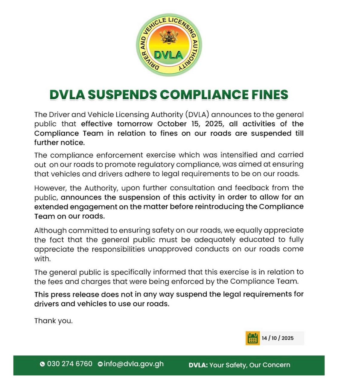 DVLA suspends road compliance fines after public feedback DVLA suspends road compliance fines after public feedback