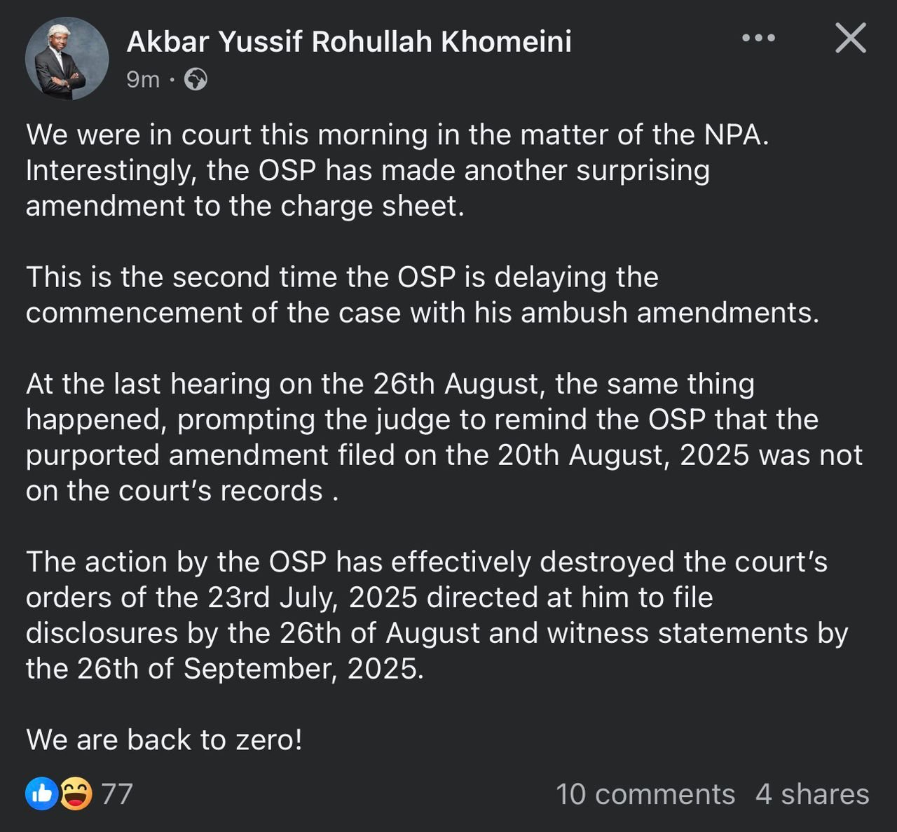 "We are back to zero!" — Lawyer slams OSP over repeated amendments in NPA case "We are back to zero!" — Lawyer slams OSP over repeated amendments in NPA case
