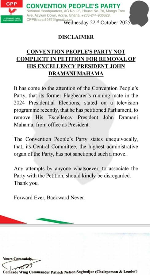 CPP denies petition to remove Mahama as president