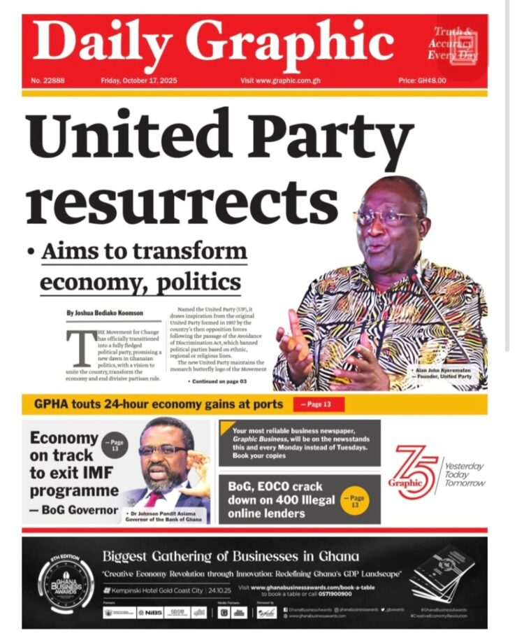 Today's Front pages: Friday, October 17, 2025