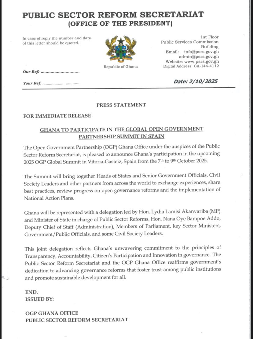 Ghana confirms participation in 2025 OGP Global Summit in Spain