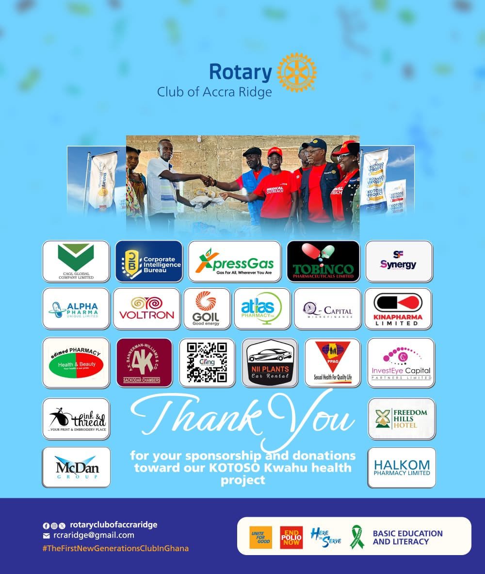 Rotary Club of Accra/Ridge provides healthcare to nearly 800 residents in Kotoso, Kwahu Rotary Club of Accra/Ridge provides healthcare to nearly 800 residents in Kotoso, Kwahu