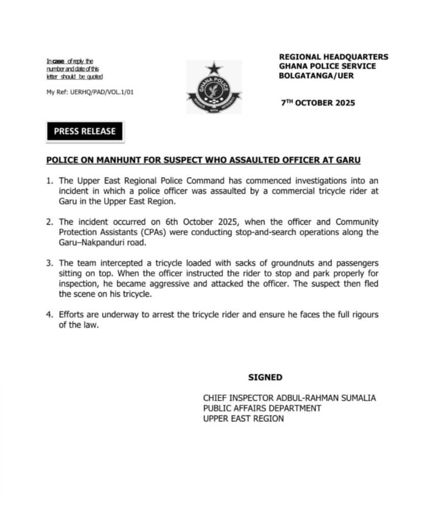 Police launch investigation after officer assaulted by tricycle rider in Garu