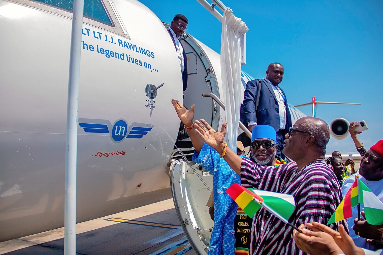 United Nigeria Airlines honours J.J. Rawlings by naming aircraft after him United Nigeria Airlines honours J.J. Rawlings by naming aircraft after him