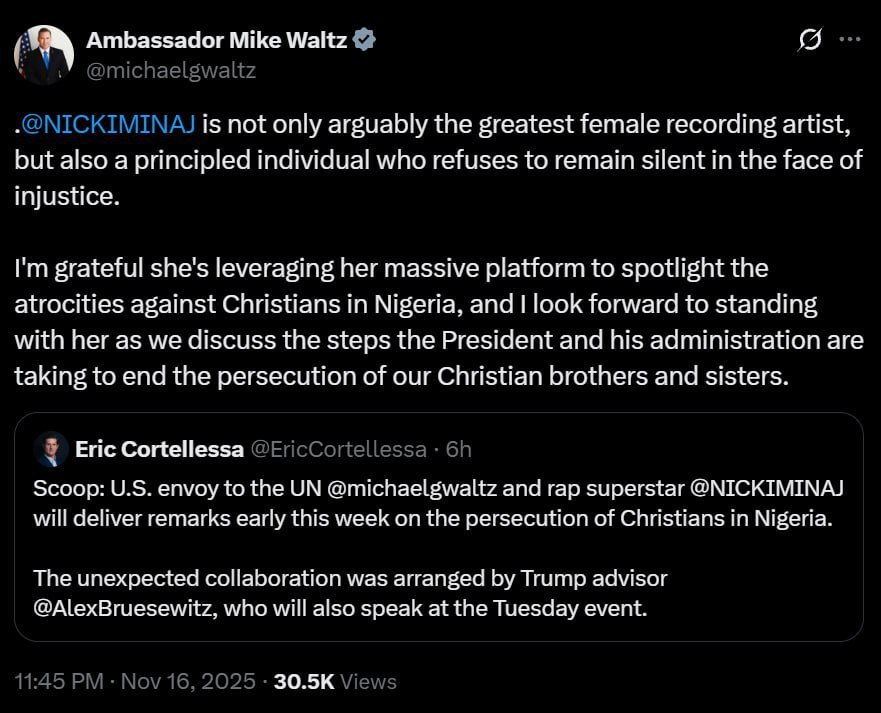 Nicki Minaj urges action on attacks on christians in Nigeria during UN appearance