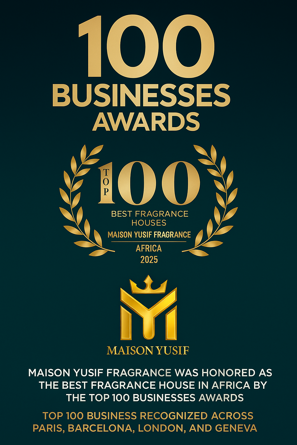 Maison Yusif Fragrance honoured as Africa’s Best Fragrance House 2025 by Top 100 Businesses