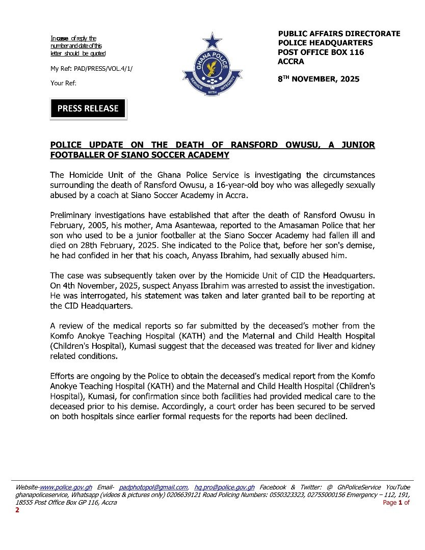 Sexual Abuse: Police arrest coach over death of 16-year-old Siano Soccer Academy player Sexual Abuse: Police arrest coach over death of 16-year-old Siano Soccer Academy player