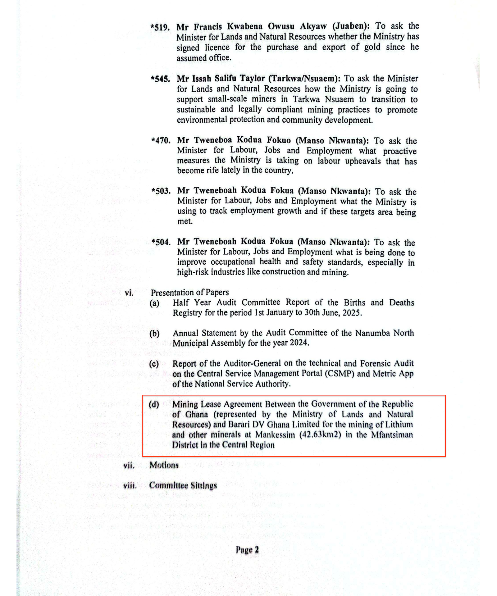 Ghana’s renegotiated lithium mining lease scheduled for parliamentary presentation today Ghana’s renegotiated lithium mining lease scheduled for parliamentary presentation today
