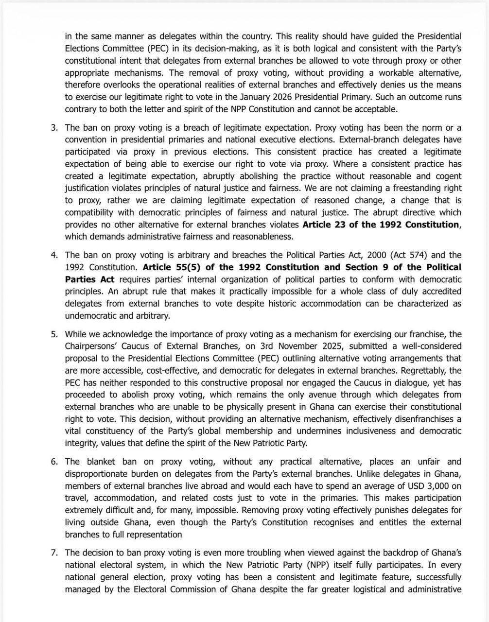 NPP external branch delegates petition party over ban on proxy voting