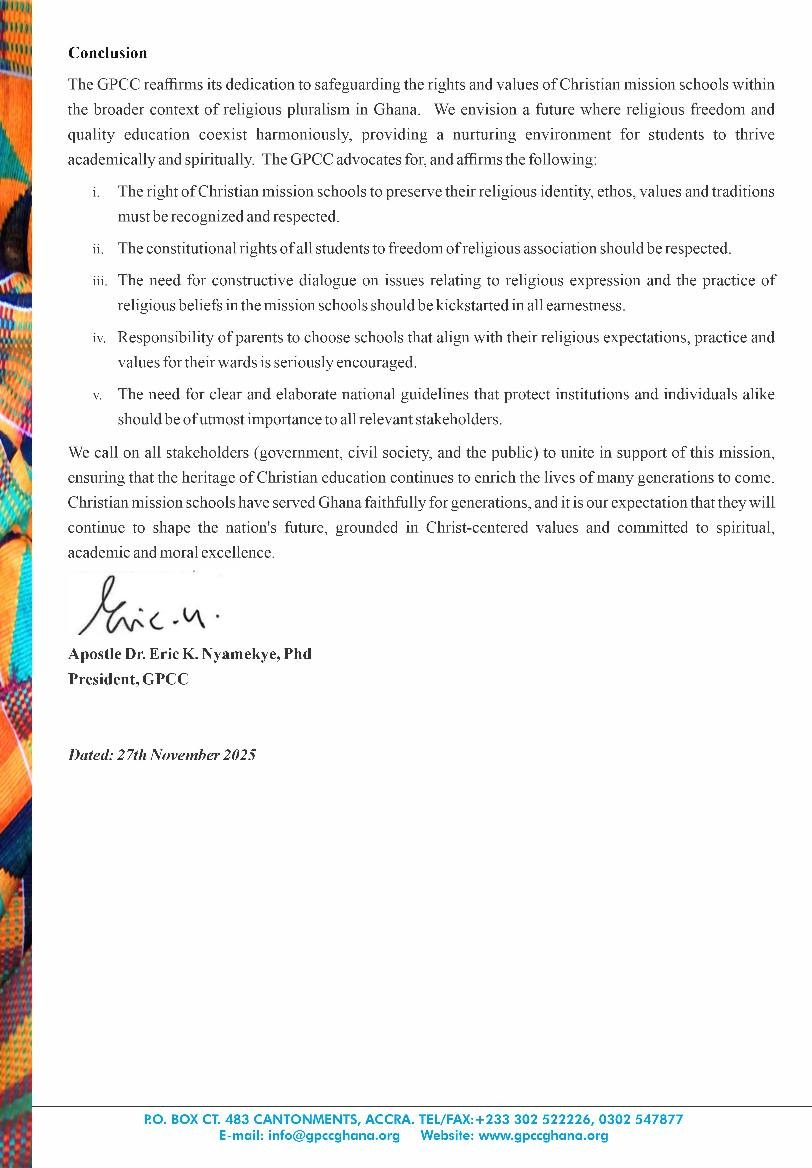 GPCC defends Christian mission schools amid national debate on religious practices GPCC defends Christian mission schools amid national debate on religious practices