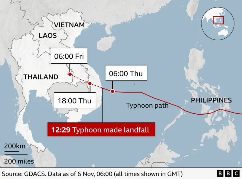 Typhoon barrels towards Cambodia after killing at least 193 in Philippines and Vietnam