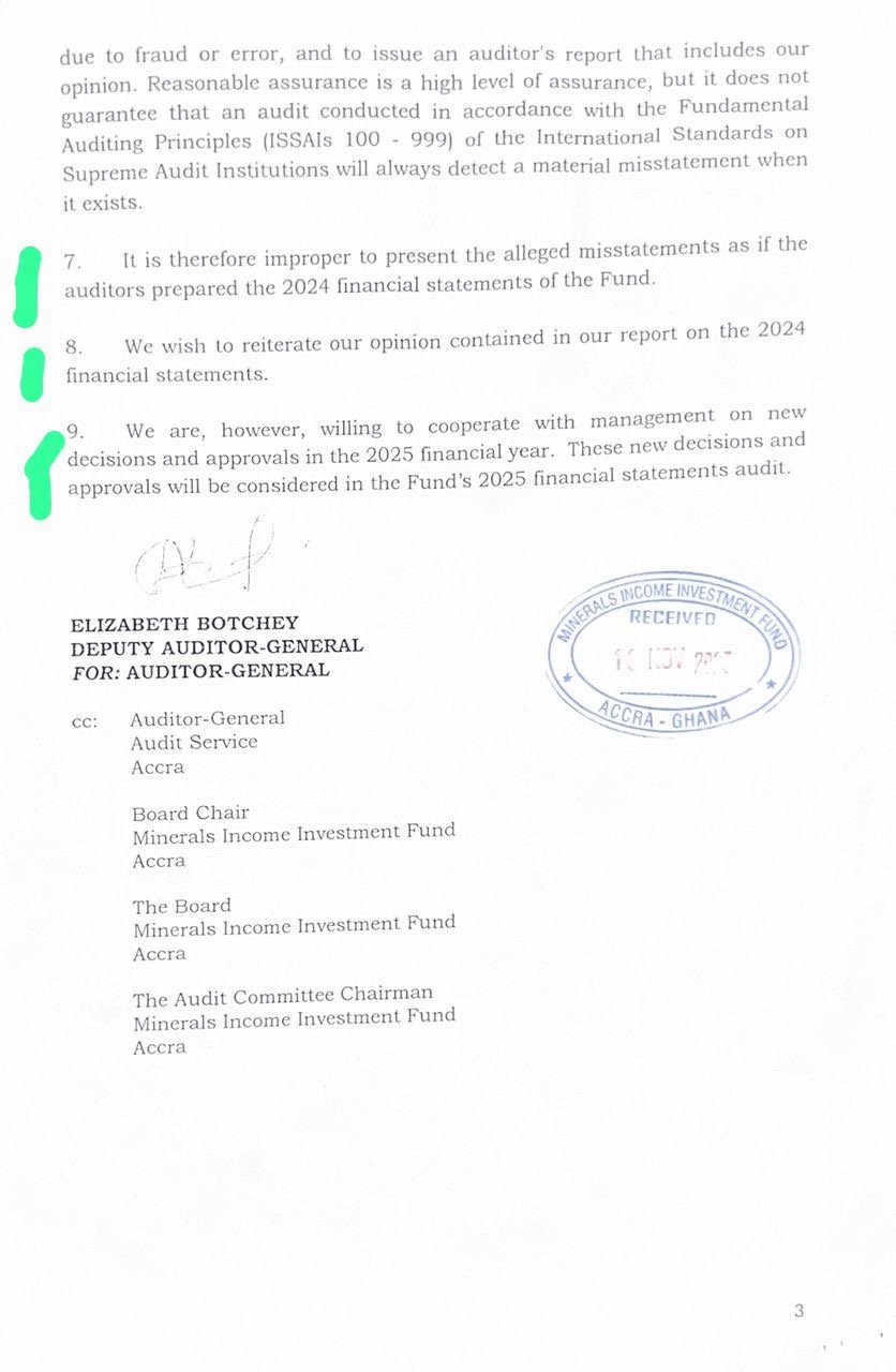 Audit Service rejects calls for restatement of MIIF 2024 financials; flags concerns over Agyapa