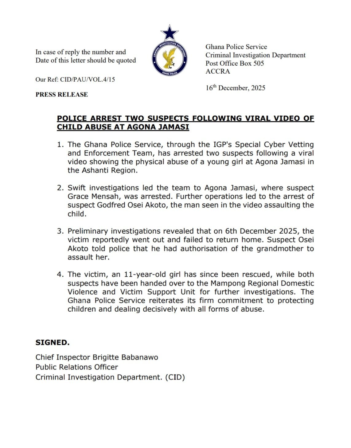 Police arrest 2 suspects after viral child abuse video in Agona Jamasi Police arrest 2 suspects after viral child abuse video in Agona Jamasi